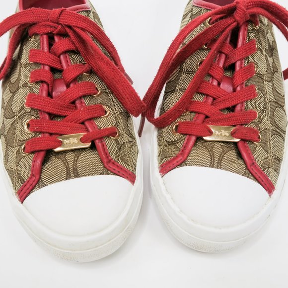 Coach Empire Outline Canvas Sneakers - Tan & Red - Picture 3 of 13